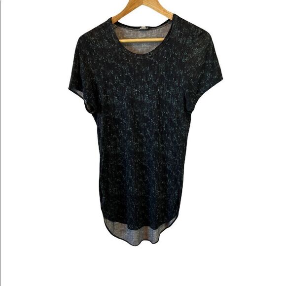 WILFRED Black&Teal Polka Dot Side Slit Short Sleeve Long Top M - Picture 1 of 9